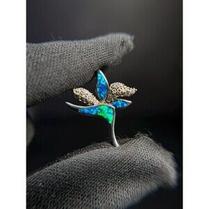 Vintage 925 Sterling Silver Lab Opal CZ Flower Pendant